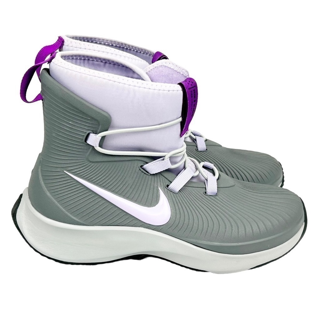 NIKE Girls 1Y Binzie Waterproof Rain Boot PS Grey Violet Frost BQ5381-003